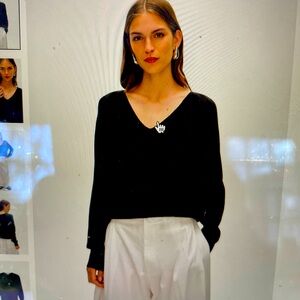 White and Warren Linen V-neck sweater